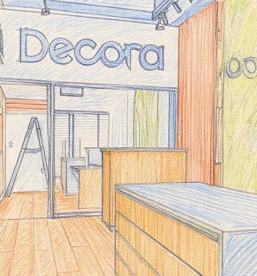 Croquis a mano del showroom de Decora