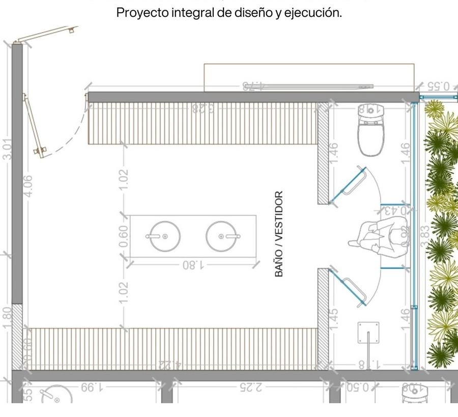 Planta arquitectónica de baño y vestidor
